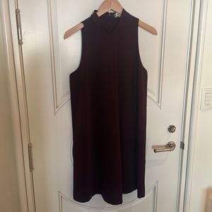 Burgundy Sleeveless Dress with Mockneck